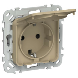 FLITE Розетка с заземлением с защитными шторками и крышкой 16А IP44 РСшкр11-0-44-ФлХ хаки IEK