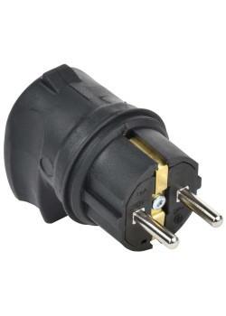 Вилка с боковым вводом 16А IP44 каучук черная GENERICA
