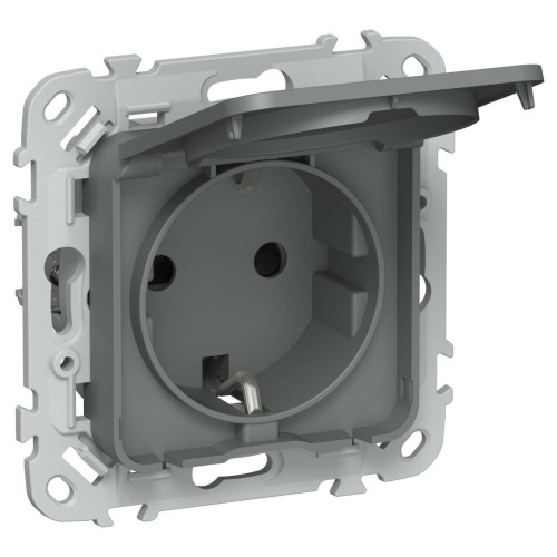FLITE Розетка с заземлением с защитными шторками и крышкой безвинтовое крепление 16А IP44 РСшкр11-1-44-ФлМА мокрый асфальт IEK