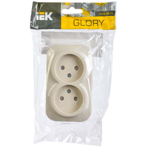 GLORY Розетка 2-местная для открытой установки без заземления с защитными шторками 10А РСш22-2-ХК кремовый IEK