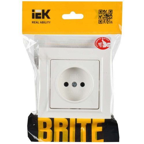 BRITE Розетка 1-местная без заземления без защитных шторок 10А в сб. РСР10-1-0-БрБ белый IEK
