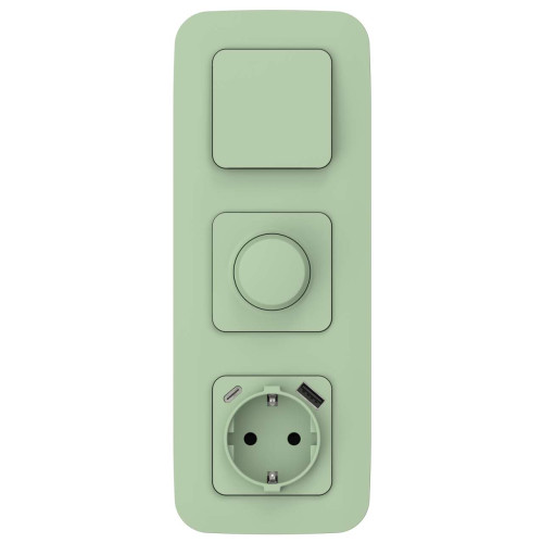 FLITE Розетка 1-местная с заземлением с защитными шторками 16А с USB A+C 20Вт безвинтовое крепление РСЮшс11-1-ФлФ фисташковый IEK