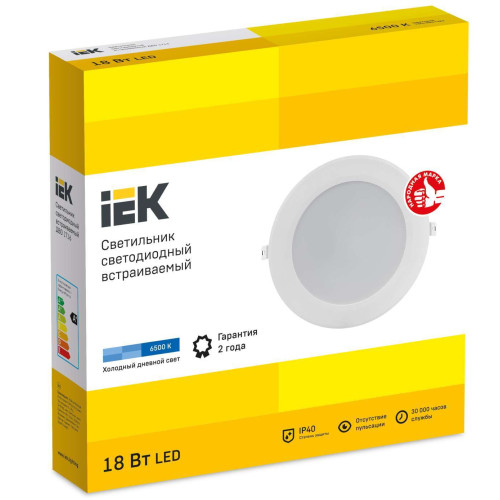 Светильник светодиодный ДВО 1716 белый круг 18Вт 6500К IP40 IEK