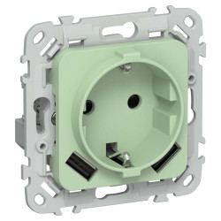 FLITE Розетка 1-местная с заземлением с защитными шторками 16А с USB A+A 3,1А РСЮша11-0-ФлФ фисташковый IEK