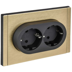 FORTE&PIANO Розетка 2-местная с заземлением с защитными шторками безвинтовое крепление 16А FP623M металл шампань IEK