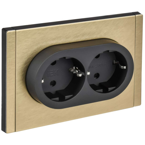 FORTE&PIANO Розетка 2-местная с заземлением с защитными шторками безвинтовое крепление 16А FP623M металл шампань IEK