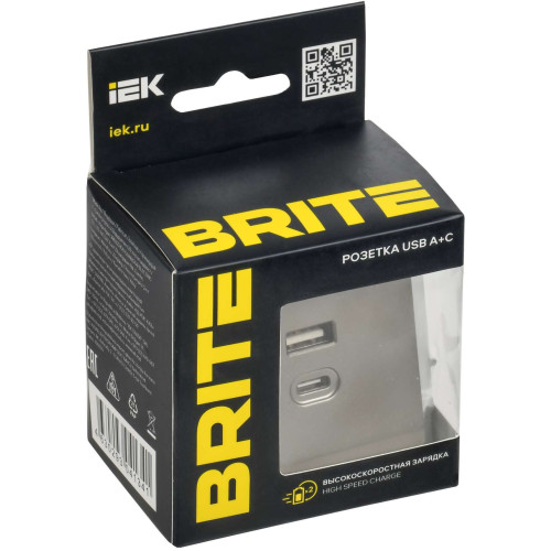 BRITE Розетка USB A+C 45Вт высокоскоростная зарядка РЮ11-2-БрШ шампань IEK