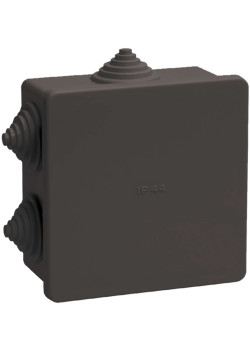 Коробка распаячная КМ41235 для открытой проводки с защелкивающейся крышкой безгалогенная (HF) 85х85х40мм IP44 6 гермовводов черная (RAL 9005) IEK