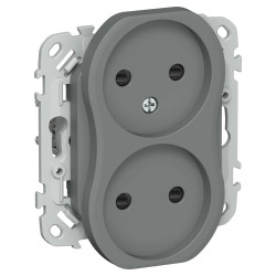 FLITE Розетка 2-местная без заземления с защитными шторками безвинтовое крепление 10А РСш02-1-ФлМА мокрый асфальт IEK