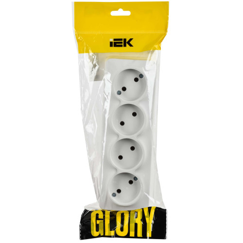GLORY Розетка 4-местная для открытой установки без заземления без защитных шторок 10А РС24-2-ХБм белый матовый IEK