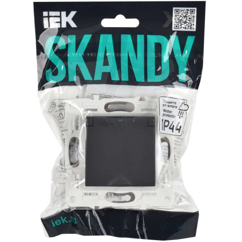 SKANDY Розетка 1-местная с заземлением с защитными шторками и крышкой 16А IP44 SK-R11G графит IEK