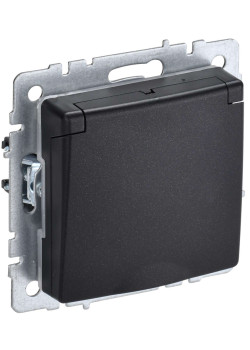 BRITE Розетка 1-местная с заземлением с защитными шторками и крышкой 16А IP44 РСбш10-3-44-БрЧ черный IEK