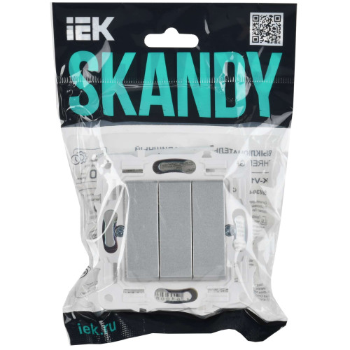 SKANDY Выключатель 3-клавишный 10А SK-V11S серебряный IEK