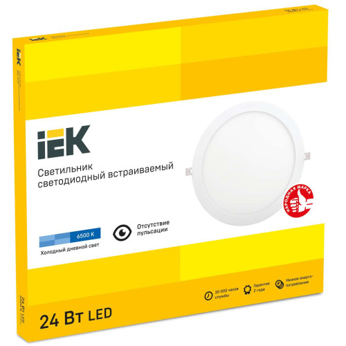 Светильник ДВО 1610 белый, круг LED 24Вт 6500 IP20 IEK