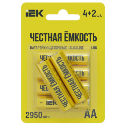 Батарейка щелочная Alkaline LR6/AA (4+2шт/блистер) ПРОМО IEK