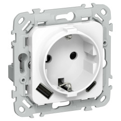 FLITE Розетка 1-местная с заземлением с защитными шторками 16А с USB A+C 20Вт РСЮшс11-0-ФлБ белый IEK