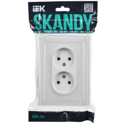 SKANDY Розетка 2-местная без заземления без защитных шторок для плоской вилки 10А SK-R03W стекло арктический белый IEK