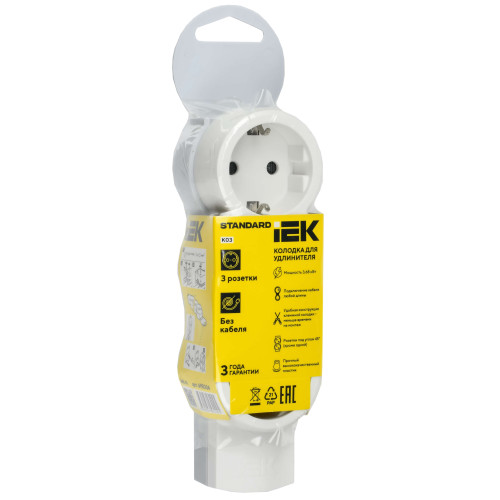 STANDARD Колодка разборная с заземлением К03 3 места белый IEK