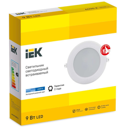 Светильник светодиодный ДВО 1713 белый круг 9Вт 6500К IP40 IEK