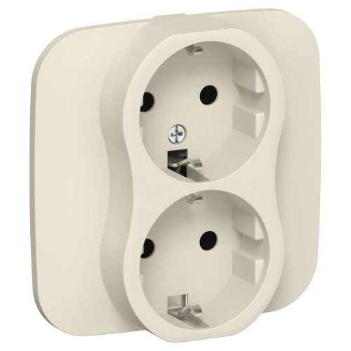 FLITE Розетка 2-местная с заземлением без защитных шторок безвинтовое крепление 16А РС12-1-А-ФлСл сливочный IEK