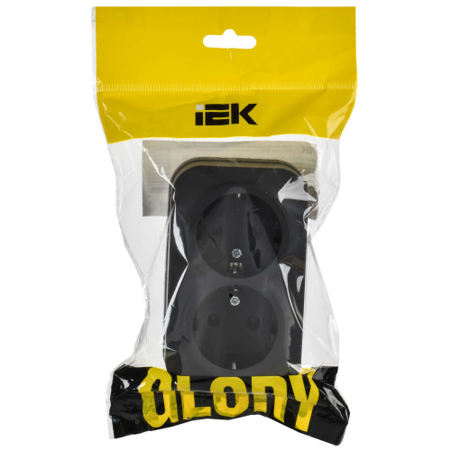 GLORY Розетка 2-местная для открытой установки с заземлением без защитных шторок 16А РС22-3-ХЧм черный матовый IEK