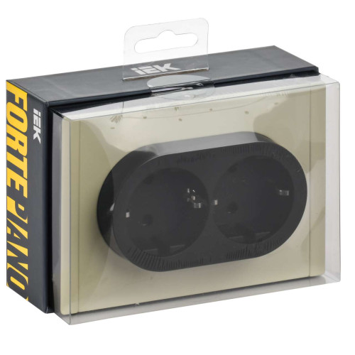 FORTE&PIANO Розетка 2-местная с заземлением с защитными шторками безвинтовое крепление 16А FP823M металл серый сланец IEK