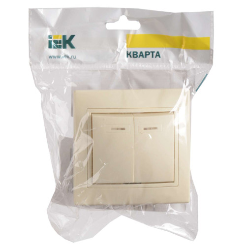 KVARTA Выключатель 2-клавишный с индикацией 10А ВС10-2-1-ККм кремовый IEK
