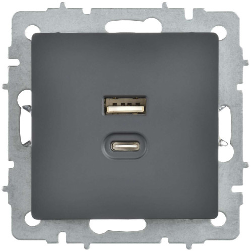 BRITE Розетка USB A+C 45Вт высокоскоростная зарядка РЮ11-2-БрГ графит IEK