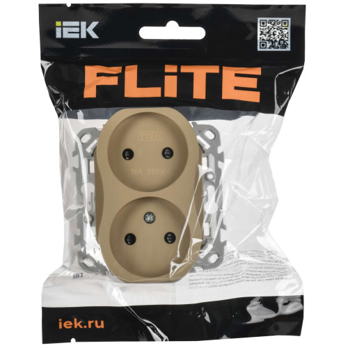 FLITE Розетка 2-местная без заземления с защитными шторками безвинтовое крепление 10А РСш02-1-ФлХ хаки IEK