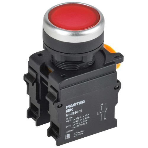 Кнопка d=22мм 1NO+1NC красная MASTER IEK
