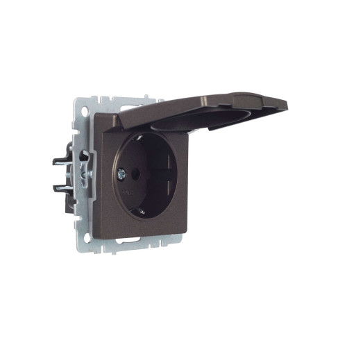 BRITE Розетка 1-местная с заземлением с защитными шторками и крышкой 16А IP44 РСбш10-3-44-БрТБ темная бронза IEK