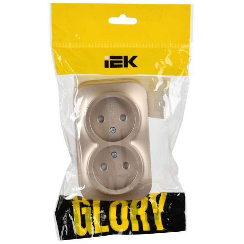 GLORY Розетка 2-местная для открытой установки без заземления с защитными шторками 10А РСш22-2-ХШм шампань матовый IEK