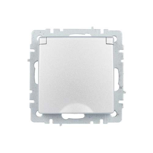 BRITE Розетка 1-местная с заземлением с защитными шторками и крышкой 16А IP44 РСбш10-3-44-БрА алюминий IEK