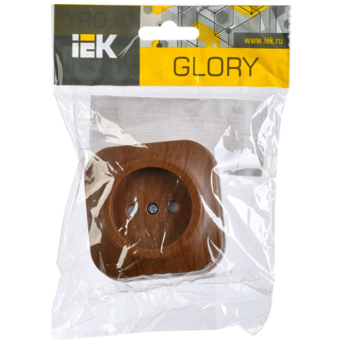 GLORY Розетка 1-местная для открытой установки без заземления с защитными шторками 10А РСш20-2-ХД дуб IEK