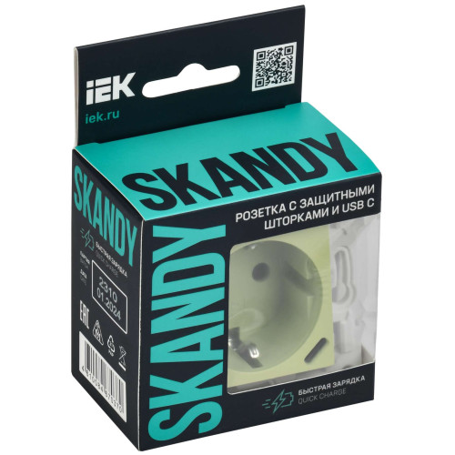 SKANDY Розетка с заземлением с защитными шторками 16А с USB C 18Вт SK-R17G мятный IEK