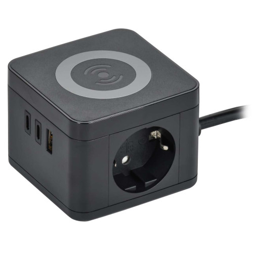 DOMINIC Удлинитель с беспроводной зарядкой 10Вт У02К 2 места 2P+PE 1,3м 3х1,0мм2 16А/250В USB A+C черный IEK