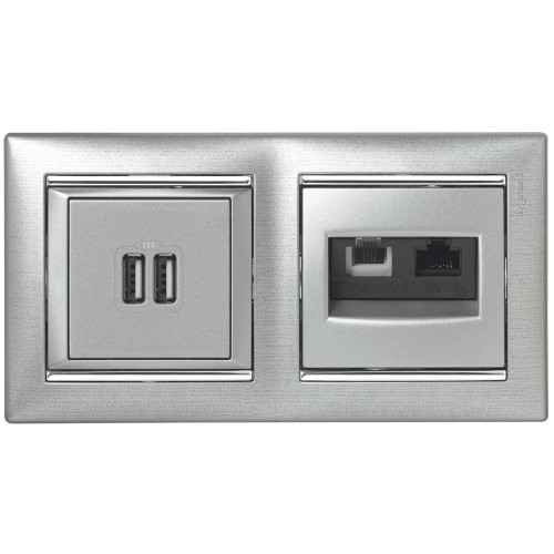 VALENA Розетка двойная RJ11+RJ45 кат.5E UTPалюминий