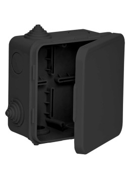 Коробка распаячная КМ41256 для открытой проводки с откидной крышкой безгалогенная (HF) 100х100х50мм IP54 8 гермовводов черная (RAL 9005) IEK