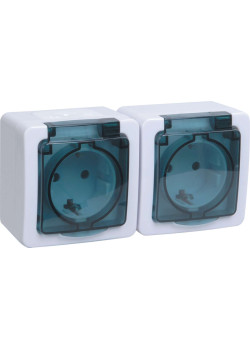 Розетка 2-местная для открытой установки РСб22-3-ГПБд с заземляющим контактом IP54 ГЕРМЕС PLUS (цвет крышки: дымчатый) IEK