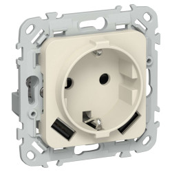 FLITE Розетка 1-местная с заземлением с защитными шторками 16А с USB A+A 3,1А РСЮша11-0-ФлСл сливочный IEK