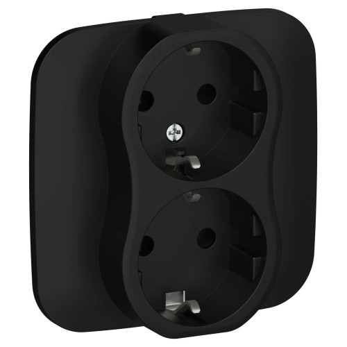 FLITE Розетка 2-местная с заземлением без защитных шторок безвинтовое крепление 16А РС12-1-А-ФлЧ черный IEK