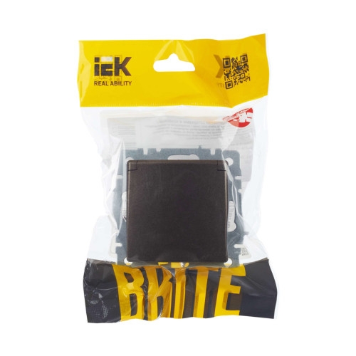 BRITE Розетка 1-местная с заземлением с защитными шторками и крышкой 16А IP44 РСбш10-3-44-БрТБ темная бронза IEK