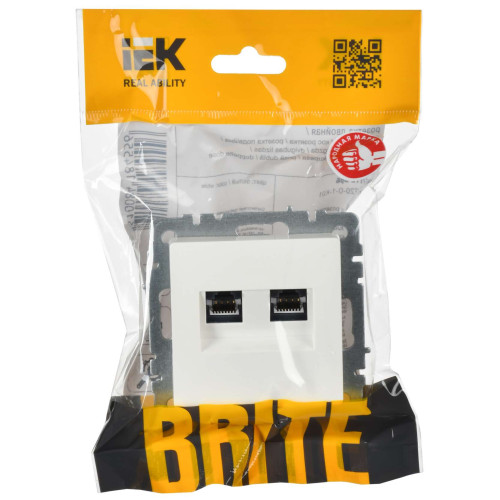 BRITE Розетка компьютерная двойная RJ45 кат.6 РК11-2-БрЖ жемчуг IEK
