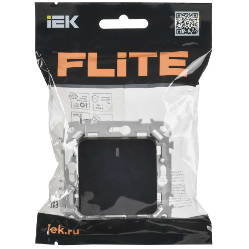 FLITE Выключатель 1-клавишный проходной с индикацией 10А ВС61-1-1-ФлЧ черный IEK