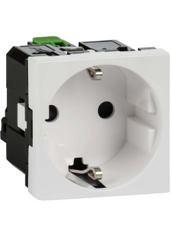 Розетка с заземляющим контактом защитной шторкой и безвинтовым зажимом (2 модуля) белая