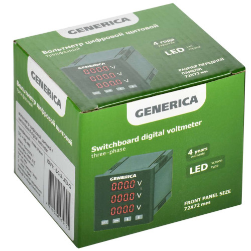 Вольтметр цифровой щитовой трехфазный DO RS-485 72х72мм LED GENERICA