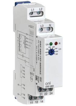 Реле контроля фаз ORF-08D 3 фазы 2 контакта 127-265В AC с контролем нейтрали ONI