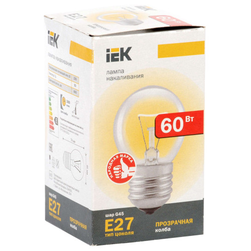 Лампа накаливания G45 шар прозрачная 60Вт E27 IEK