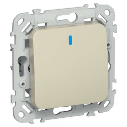 FLITE Выключатель 1-клавишный 2-полюсный проходной с индикацией 10А ВС6/21-1-1-ФлШ шампань IEK