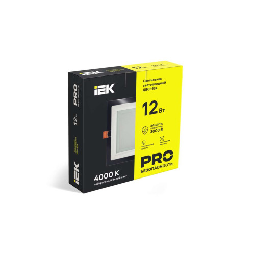 Светильник светодиодный ДВО 1624 со стеклом квадрат 12Вт 4000К IP20 IEK